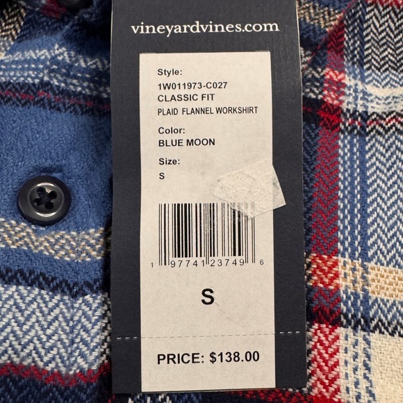 NWT Vineyard Vines Men's Classic Fit Plaid Flannel Workshirt Blue Moon Size S - Picture 7 of 10